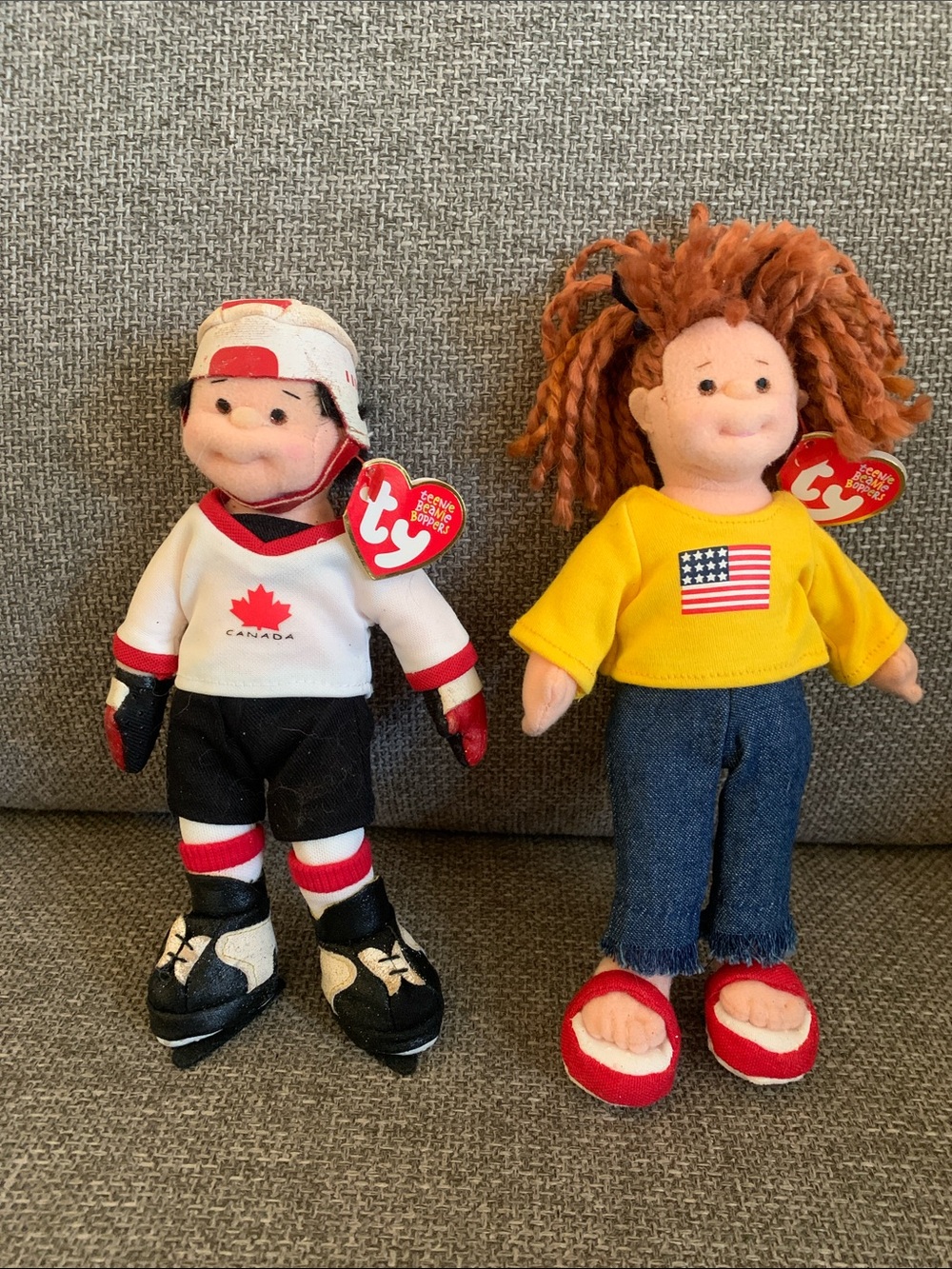 Ty Teenie Beanie Boppers Plush Dolls Canadian Hockey Player and Girl